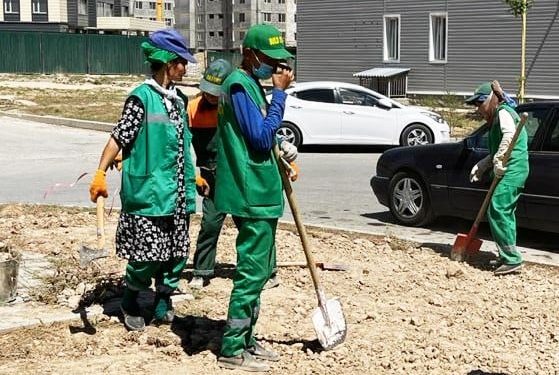 Қаратау ауданында аулаларды абаттандыру, көгалдандыру жұмыстары жалғасуда